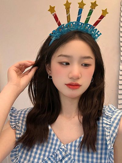 1pc Women's Blue Candle Shaped Plush Headband, Suitable For Party Photo Props, Cartoon Hair Accessories For Party