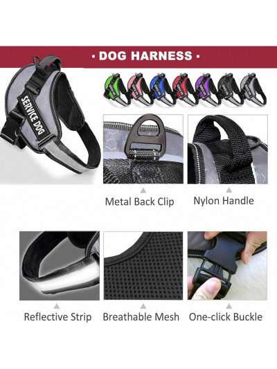 BB Brotrade Dog Vest,9 Dog Patches No Pull Dog Harness and Leash Set with Handle,Easy On and Off Pet Vest Harness with Night Safe Reflective Straps for Small Medium Large Breed Dogs