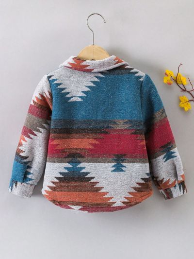 SHEIN Kids EVRYDAY Young Boy Geo Print Pocket Patched Overcoat Without Tee