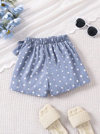 SHEIN Kids EVRYDAY Toddler Girls' Polka Dot Printed Wrap Skirt Pants