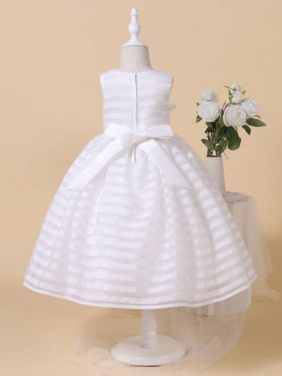 Young Girls' Romantic And Luxurious 3d Butterfly Embroidery Flower Princess Dress With Pearl And Tulle, For Hosting Parties, Birthday Parties, And Other Special Occasions