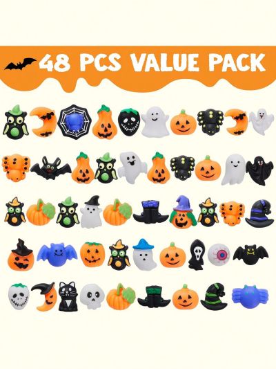 JOYIN 48 PCS Halloween Mochi Squishy Toys, Mini Squishies Cute Squeeze Toy Stress Reliever Anxiety for Kids Gift, Halloween Party Favors Goodie Bags Stuffers, Classroom Game Prizes