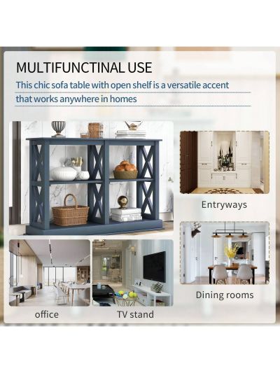 Console Table with 3-Tier Open Storage Spaces and "X" Legs, Narrow Sofa Entry Table for Living Room, Entryway and Hallway