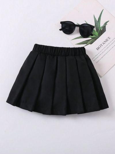 SHEIN Kids EVRYDAY Young Girl Solid Color Pleated Skirt