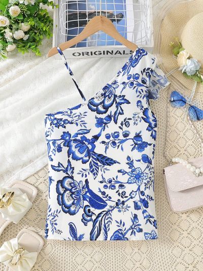 Teen Girl Summer Vintage Hollow Out Shoulder & Ruffle Trim Detail Blouse