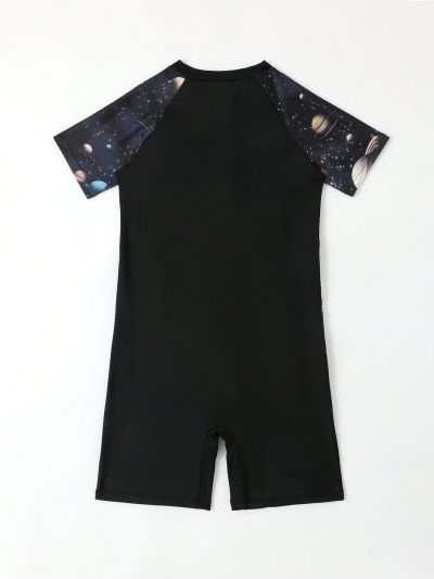 Tween Boys' Galaxy Printed Splicing One Piece Swimsuit
