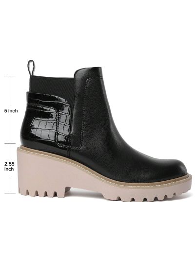 Chelsea Boots for Women Wedges Ankle Boots Platform Lug Sole Boots Slip on Elastic Fall Boots Chunky Block Booties