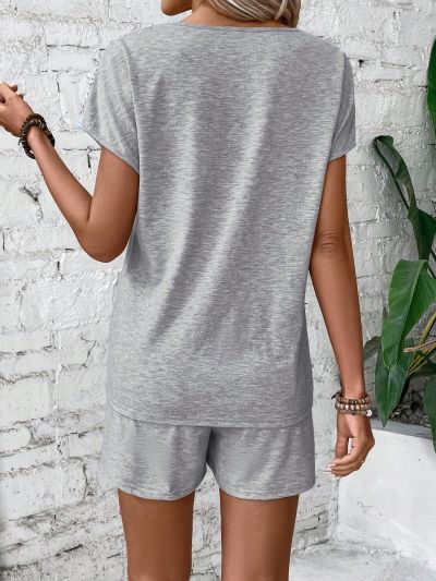 Lace Patchwork Top & Shorts Casual 2 Piece Set