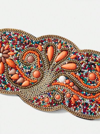 Women's Elegant & Romantic Heavy Duty Elastic Turquoise Flower Bohemian Style Waist Belt Casual