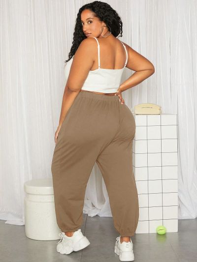 SHEIN CURVE+ Plus Size Drawstring Waist Solid Color Sweatpants
