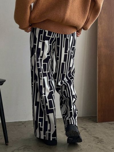 FRIFUL Geometric Splicing & Contrast Color Straight Leg Pants