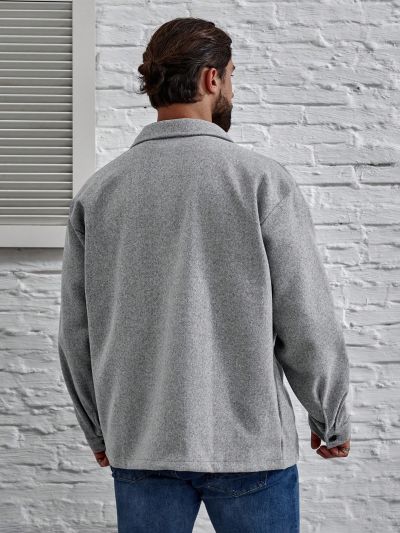 Extended Sizes Men's Plus Size Flap Pocket Button Down Collar Shacket