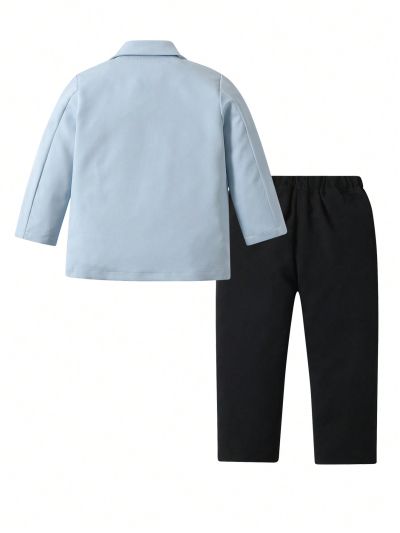 2pcs/Set Toddler Boys' Light Blue Suit Jacket And Pants Set For Holiday Party