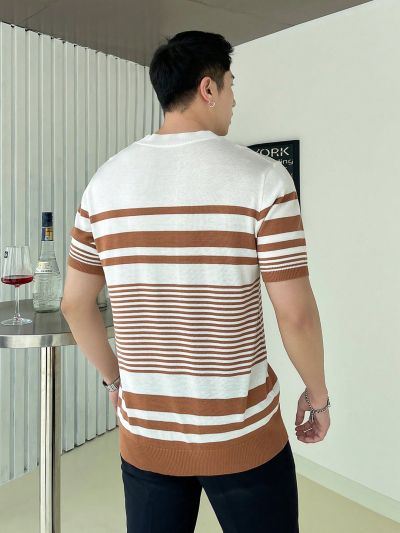 Men's Striped Short Sleeve Knitwear