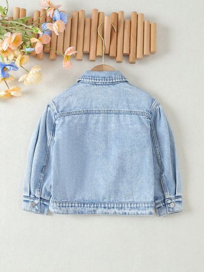 Young Girl Solid Button Front Denim Jacket