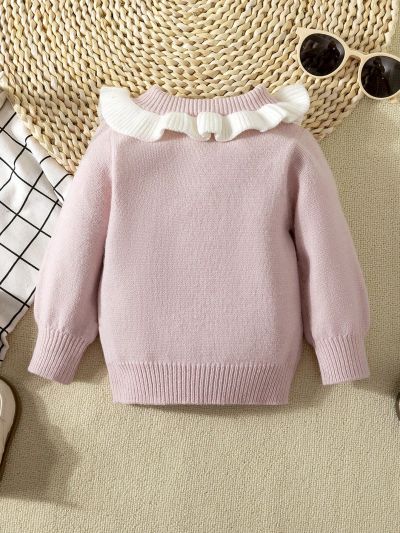 Baby Girls' Ruffle Edge Color Block Sweater, Autumn And Winter