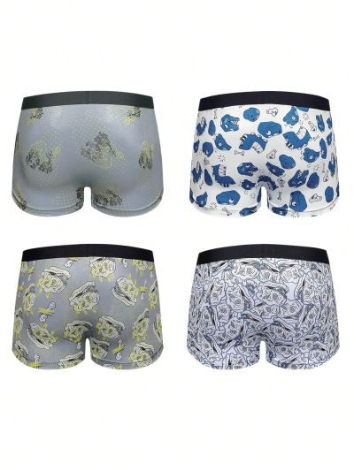 4pcs/Set Tween Boys' Printed Boxer Briefs