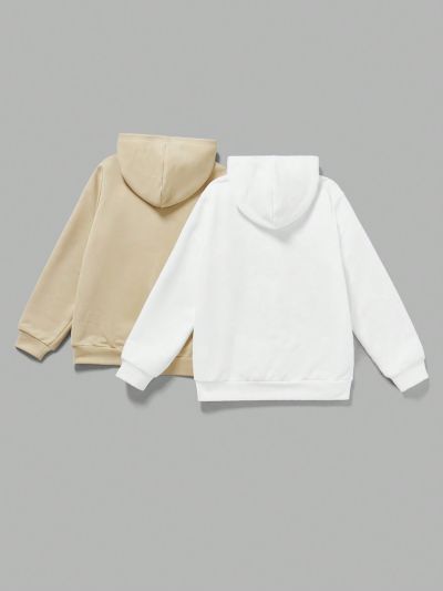 SHEIN Kids EVRYDAY Tween Boys Casual Letter Printed Long Sleeve Hoodie Tracksuit, 2pcs/Set