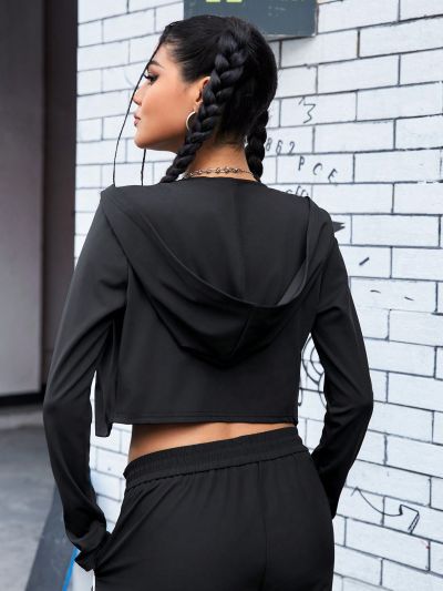 Street Sport Letter Printed Zip Front Hooded Sports Jacket