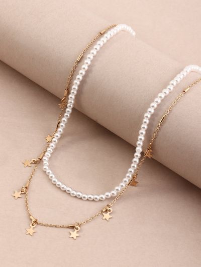 2pcs Faux Pearl Beaded Necklace