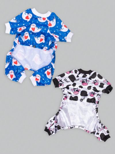 2pcs Cartoon Print Dog Pajamas Clothes for Small & Medium Dogs