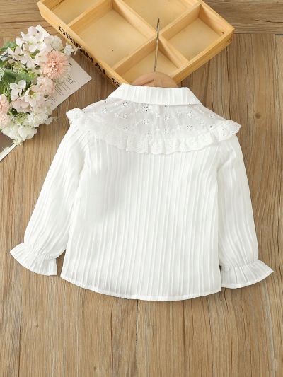 SHEIN Kids EVRYDAY Little Girl's Casual White Lace Doll Collar Lantern Sleeve Shirt Spring