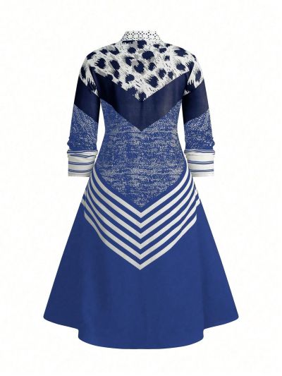 Plus Size Women'S Patchwork Printed Open Front Coat