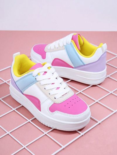 Girls Colorblock Lace Up Front Sneakers