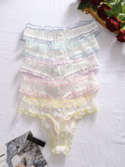 Butterfly Knot Decor Lettuce Edge Thong Underwear, Wedding Season Theme