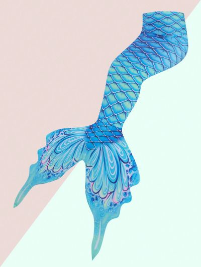 Big Girls' Fish Tail Printed Bikini Set With Halter Top, Vest And High Waist Bottom With Snap Fastener