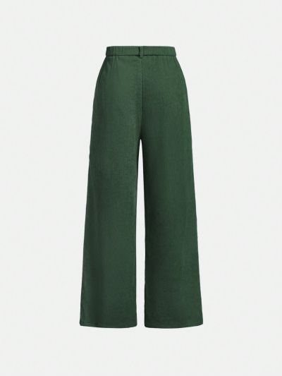 SHEIN Tween Girls' Fashionable Solid Color Woven Straight Wide Leg Pants For Casual Street Style