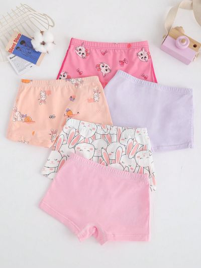 Girls' Cartoon Print Spliced Underwear, 5pcs/Pack
