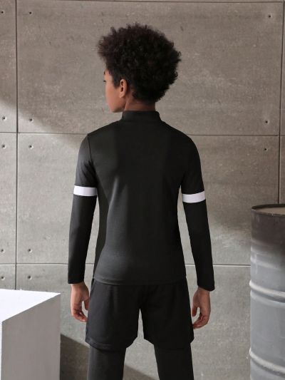 Boys' Contrast Color Stand Collar Zipper Front Sports Jacket