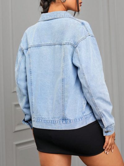 SHEIN ICON Distressed Water Wash Denim Jacket