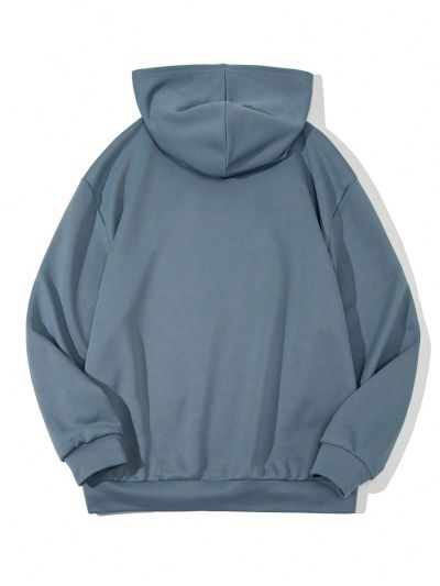 SHEIN Teenage Boys' Casual Loose-Fit Hoodie With Diagonal Zipper Decor