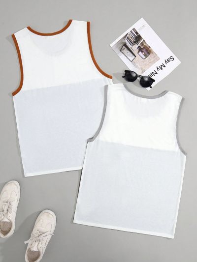 SHEIN Male Teenagers Two-Piece Casual And Comfortable Patchwork Contrasting Color Vest