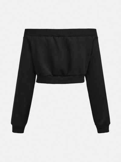 Teen Girl's Zipper Front One-Shoulder Long Sleeve Sweatshirt