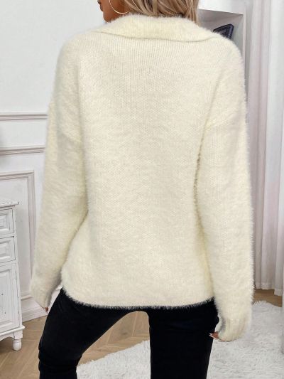 SHEIN Frenchy Women's Turn-down Collar Drop Shoulder Sweater