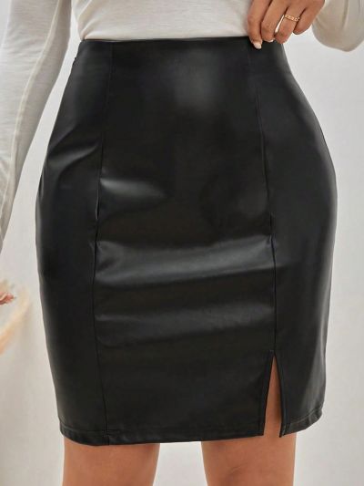 SHEIN Frenchy Women's Plus Size Pleated Split Skirt