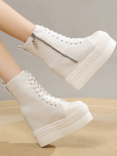 Ladies' High-top Wedge Heel Thick-sole Canvas Boots
