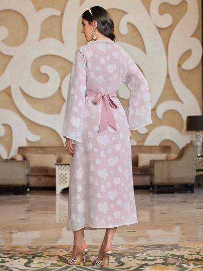 SHEIN Modely 2pcs/Set Dress And Jacket Outfit With Woven Ribbon Patchwork And Sparkling Bead & Sequin Decorations