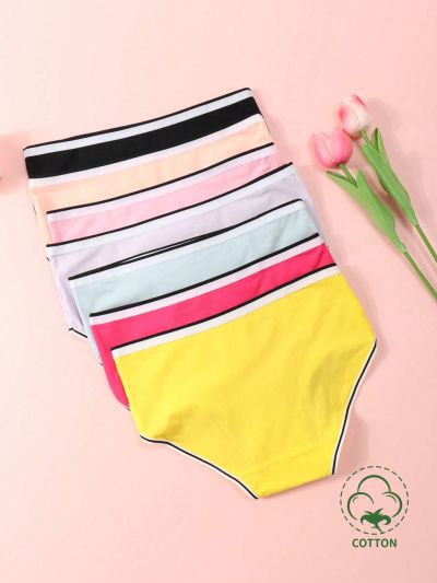 Girls' Triangle Panties With Colorful Trim, 7pcs