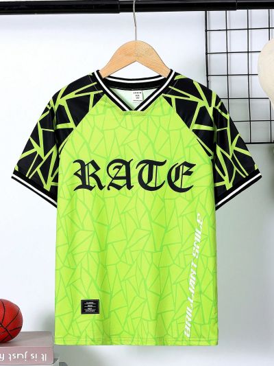 SHEIN Boys' Print Athletic T-Shirt, Short Sleeves