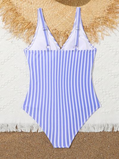 Big Girls V-neck Striped Print One-piece Swimsuit