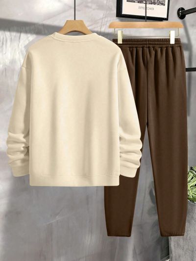 Manfinity Men's Color Block Letter Print Sweatshirt And Sweatpants Set