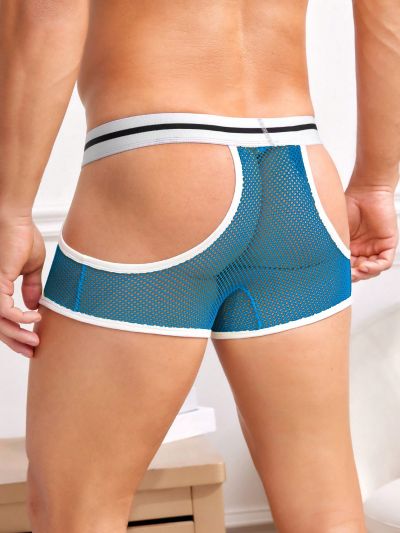 Men's Cut-Out Breathable Fishnet Letter Tape Thong Underwear