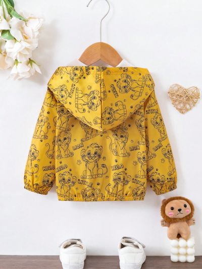Baby Boys' Cute Lion Pattern Casual Hooded Jacket For Spring And Summer, Daily Wear, Sports And Street Style