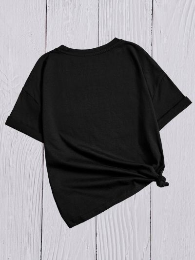 Teen Girls' Casual New Year Slogan Printed Short Sleeve T-Shirt