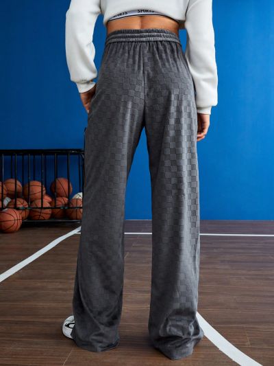 Street Sport Checked Detail Drawstring Waist Sports Pants