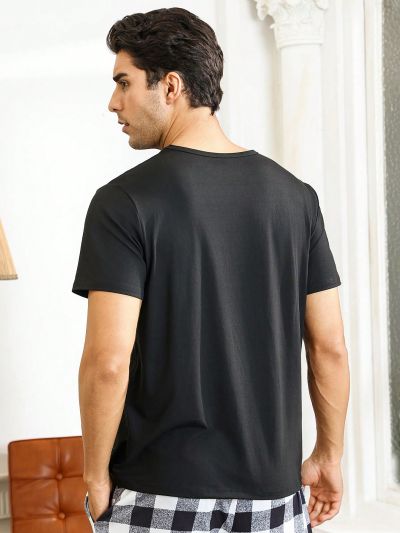 Men'S Short Sleeve Homewear Top With Letter Print